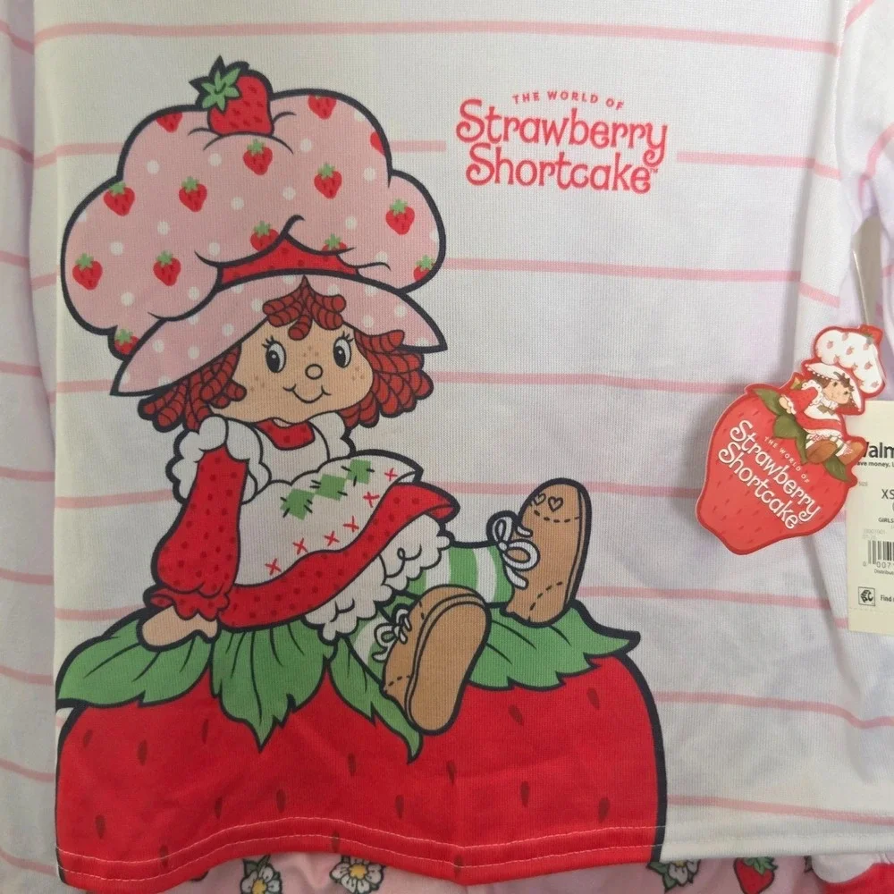 NWT Strawberry Shortcake Pajama Set Girls Size XS 4-5 Pink 2‎ Piece Sleepwear
